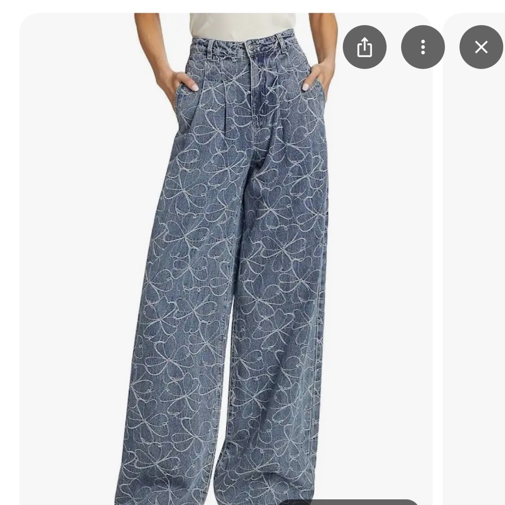 Ramy Brook Adley Floral Embroidered High Rise Wide Leg Jeans size 0
